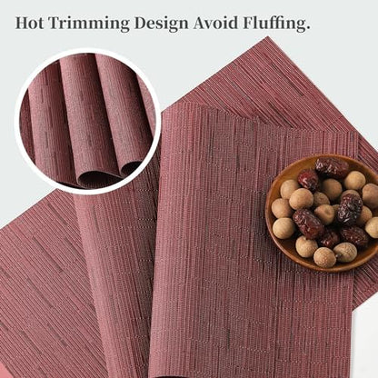 Burgundy Placemats Set of 6 - Heat Resistant Non-Slip Place mats for