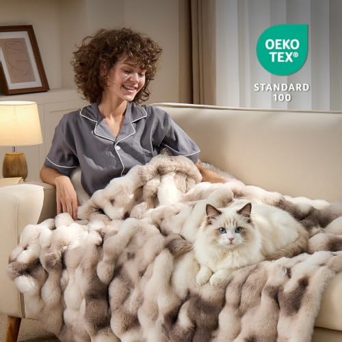 Fluffy Faux Fur Bubble Throw Blanket, 50'' x 60'', Tie-Dye Brown