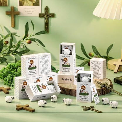 Wonderjune Mini Resin Sheep Christian Gift Lamb of God, 12 Sets, Lamb