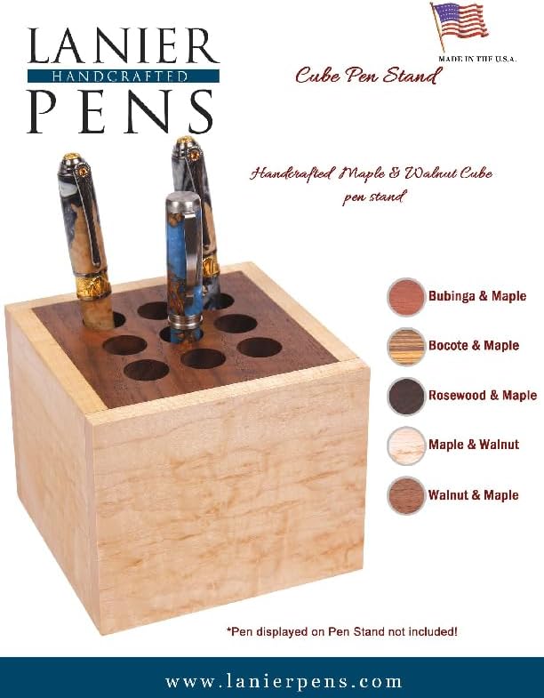 Lanier Pens Maple and Walnut 9 Pen CUBE Shaped Holder – Handcrafted