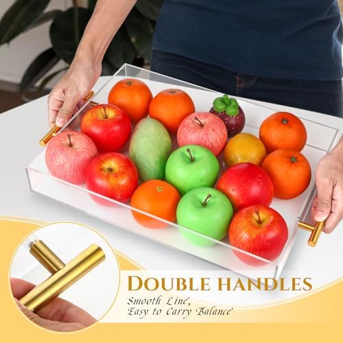 3 Pack Acrylic Serving Tray with Gold Handles, Spill-Proof Acrylic