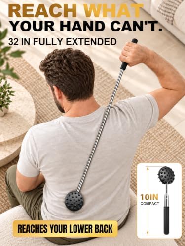 Telescoping Back Scratcher with 5 Interchangeable Heads, Gifts for Men