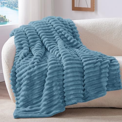 BEDELITE Ribbed Blue Throw Blanket for Couch, 50"x60"