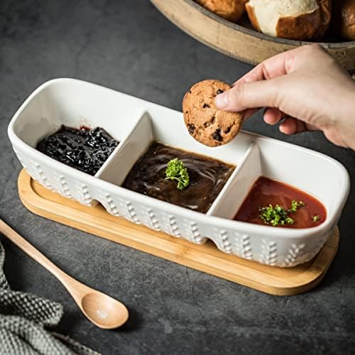 Miamolo Condiment Bowls Divided Serving Tray, Chip and Dip Bowl for