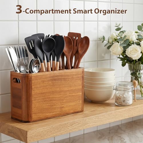 Kitchen Utensil Holder for Counter and Countertop, Acacia Utensil