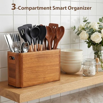 Kitchen Utensil Holder for Counter and Countertop, Acacia Utensil