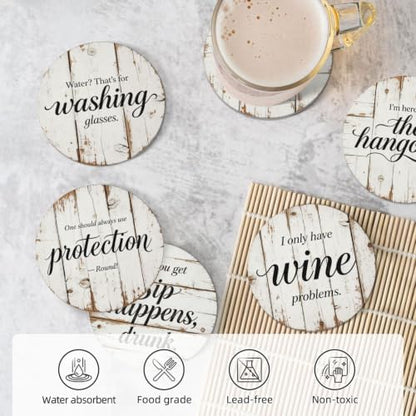 Coasters Set of 6, Ceramic Coasters with Holder Round Absorbent Drink