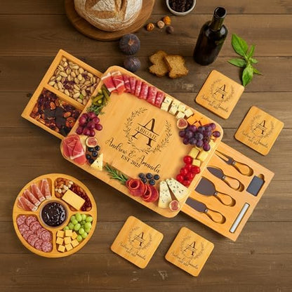 Personalized Bamboo Charcuterie Board Set with Fruit Tray
