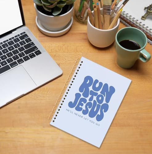 Blue Christian Spiral Notebook, Run to Jesus Bible Verse Journal