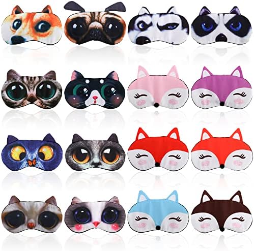 ZOOFOX 16 Pack Cute Animal Sleep Masks, 3D Blackout Blindfolds for