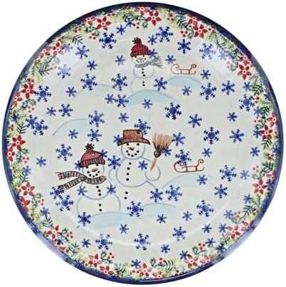 Blue Rose Polish Pottery - Blue Snowflake Friends Dinner Plate - 10"
