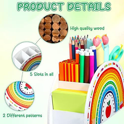 Funrous Wooden Rainbow Pencil Holder Cute Desk Pencil Organizer