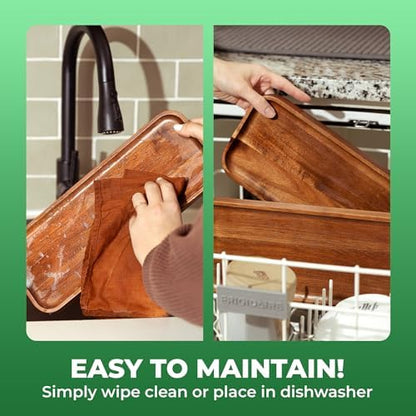 Large Solid Acacia Wood Serving Trays (17 x 6.5 inches) Rectangular