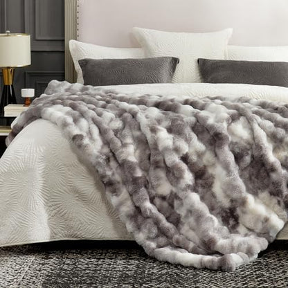Cozy Bliss Faux Fur Throw Blanket for Couch, Fuzzy Soft Plush Thick