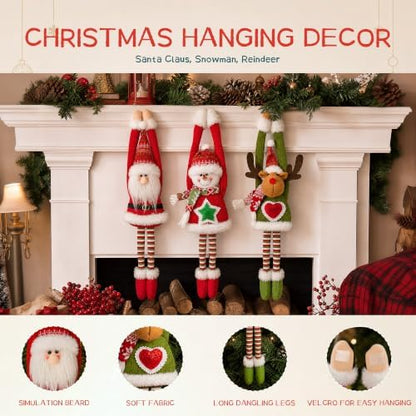 Christmas Hanging Plush Decorations for Home, 3 Pack Long Legs Santa