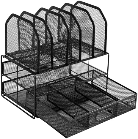 Amazon Basics Mesh Desk Organizer with Sliding Drawer, Double Tray and