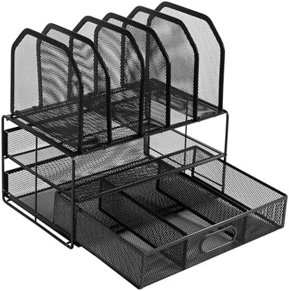 Amazon Basics Mesh Desk Organizer with Sliding Drawer, Double Tray and