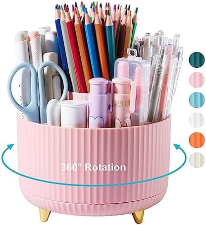360 Degree Rotating Desk Pen/Pencil Holder, 5-Slot Organizer, Cute