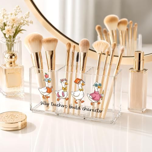 Silly Teachers Build Character Acrylic Pen Holder for Desk, Cute Goose