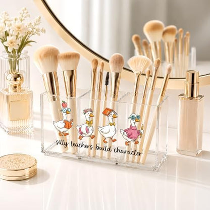 Silly Teachers Build Character Acrylic Pen Holder for Desk, Cute Goose