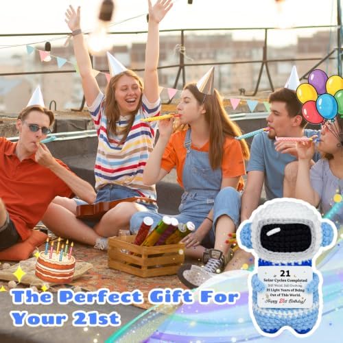 21st Birthday Gifts for Him Her, Crochet Astronaut with 21st Bday Card