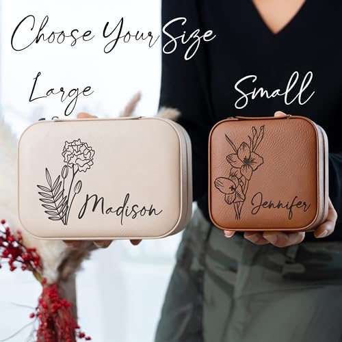 Custom Leather Jewelry Box w/Name & Birth Flower Month - Birthday