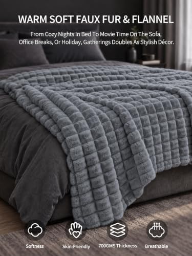Electric Heated Blanket Faux Rabbit Fur & Flannel Cozy Throw 50''x60''