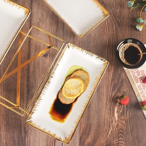Three-Tier Ceramic Plate Rack - Foldable Gold Plate Rack with Three