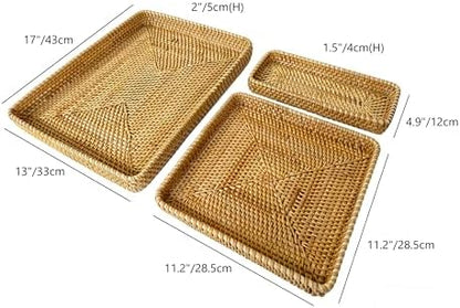i-lan 17 x 13 Oversized Rattan Serving Tray Set of 3, Woven Wicker