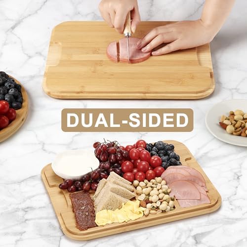 Charcuterie Board with Clear Lid, Double-Sided Bamboo Cheese Board