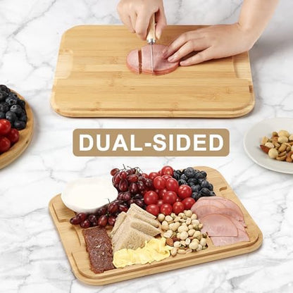 Charcuterie Board with Clear Lid, Double-Sided Bamboo Cheese Board