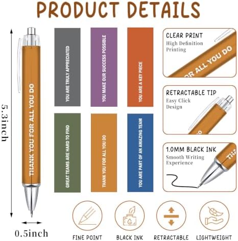 6-Piece Appreciation Pen Set, Motivational Ballpoint Pens for