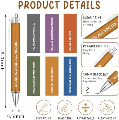 6-Piece Appreciation Pen Set, Motivational Ballpoint Pens for