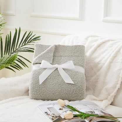CYMULA Knit Throw Blanket for Couch Light Grey - Super Soft