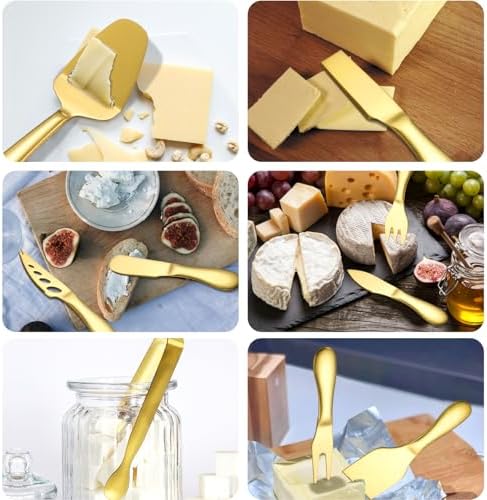 Stainless Steel Gold Cheese Tool Set - 12 Piece Cheese Knife & Cheese