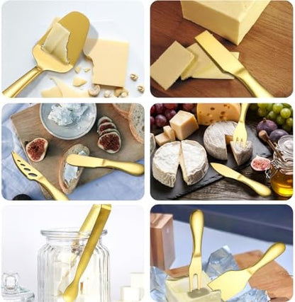 Stainless Steel Gold Cheese Tool Set - 12 Piece Cheese Knife & Cheese