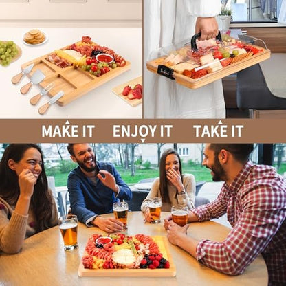 CAWIU Portable Charcuterie Board with Lid, Travel Cheese Board & Snack