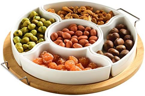 yarlung 11 Inch Ceramic Divided Serving Dishes with Bamboo Platter