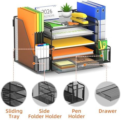 SUPEASY Mesh Desk Organizer with File Holder, 5-Tier Paper Letter Tray