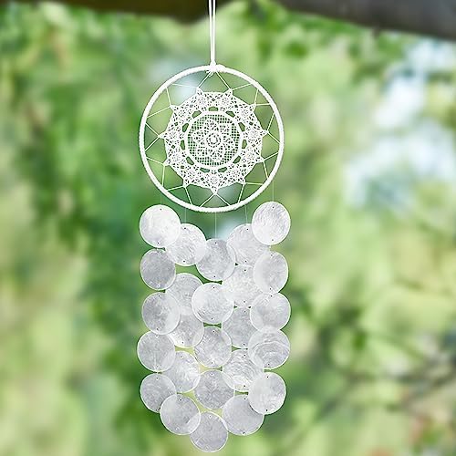 Handmade Capiz Wind Chimes for Outside, Outdoor Seashell Hanging Beach