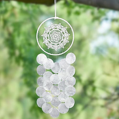 Handmade Capiz Wind Chimes for Outside, Outdoor Seashell Hanging Beach