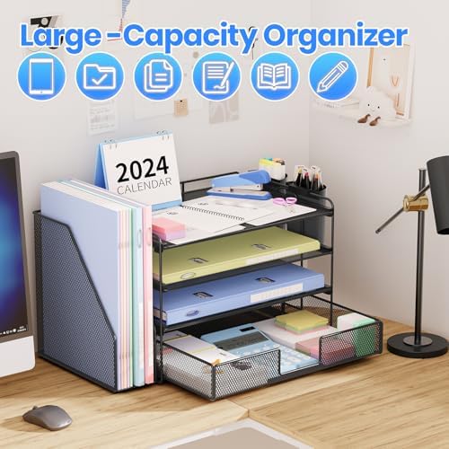 OPNICE Desk Organizer, 4-Tier Desktop File Organizer with Drawer and