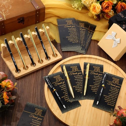Feifeiya 75th Birthday Party Favors with Black Gold Pens Thank You