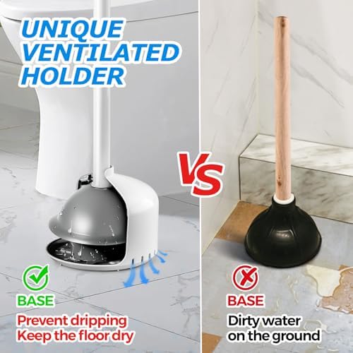 FORASTO Toilet Plunger with Holder - Heavy Duty Bathroom Cleaning