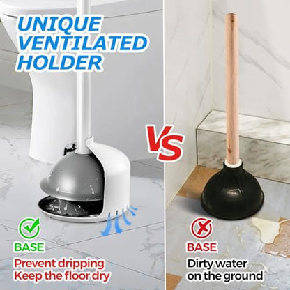 FORASTO Toilet Plunger with Holder - Heavy Duty Bathroom Cleaning