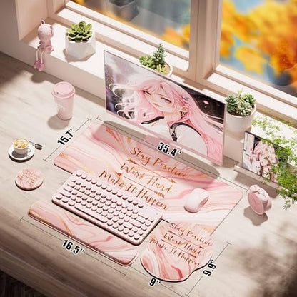 Large Mouse Pad and Keyboard Wrist Rest + Desk Mat Set,Full Long Mouse
