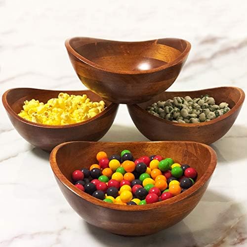 Woodard & Charles Set of 4 Wood Ind Serving Bowls, 7"x 6.5"x3" Cherry