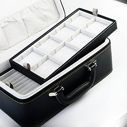 Oirlv Large 3-Layer Jewelry Travel Case with Removable Trays, Black