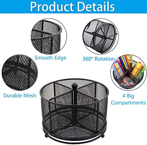 Pen Holder for Desk, 360 Rotating Mesh Pencil Organizer Marker Storage