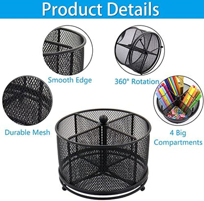 Pen Holder for Desk, 360 Rotating Mesh Pencil Organizer Marker Storage